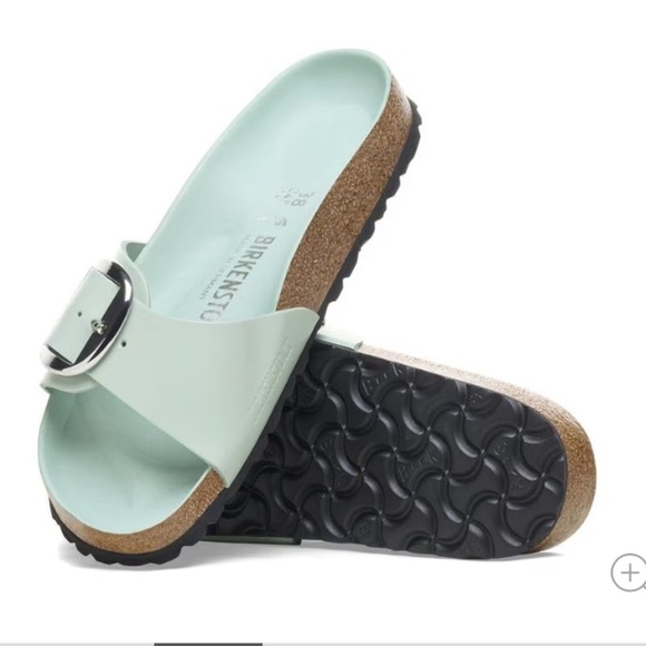 Birkenstock Shoes - Birkenstock Women's Madrid Big Buckle Leather PatentShine Surf Green size 6 EU37